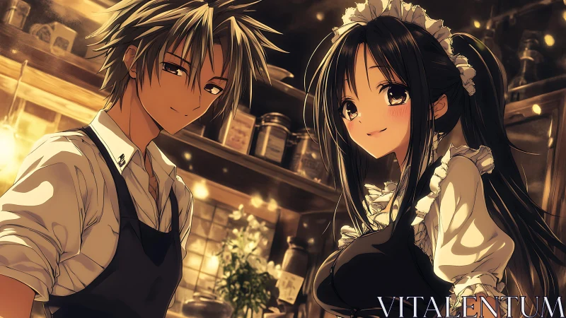 Cafe coworkers share warm smile under golden evening light