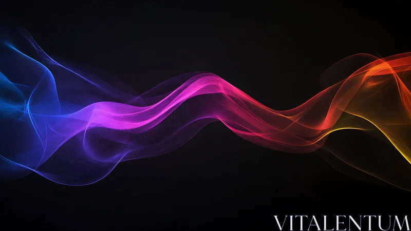 Colorful flowing light waves on dark abstract background.