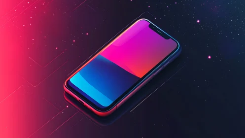 Neon gradient smartphone floating in cosmic digital glow.