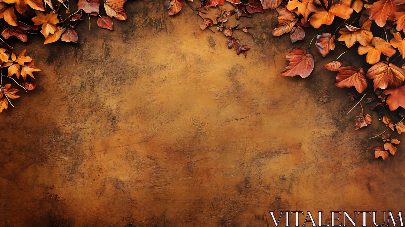 Amber harvest border of autumn leaves on rustic canvas.