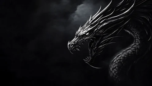 Monochrome serpentine dragon profile with barbed spiked crest