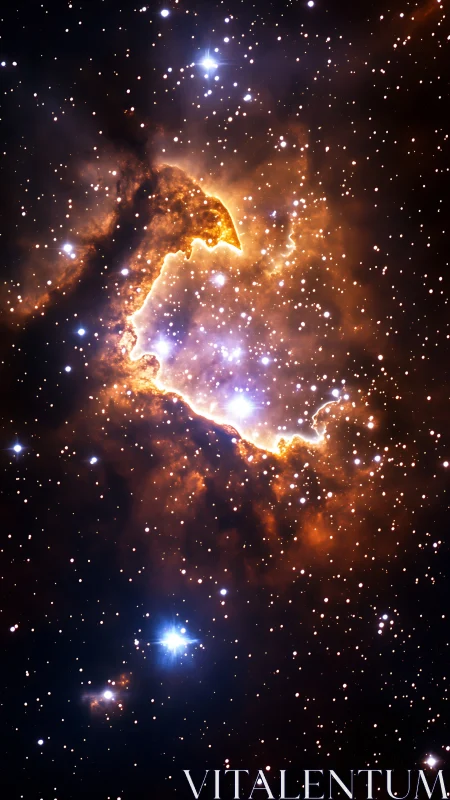 Glowing cosmic nebula cradling newborn stars in space.