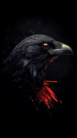 Digital side profile illustration of black raven head.