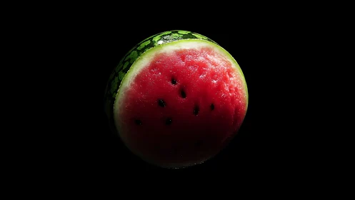 Half watermelon sphere isolated on solid black background.