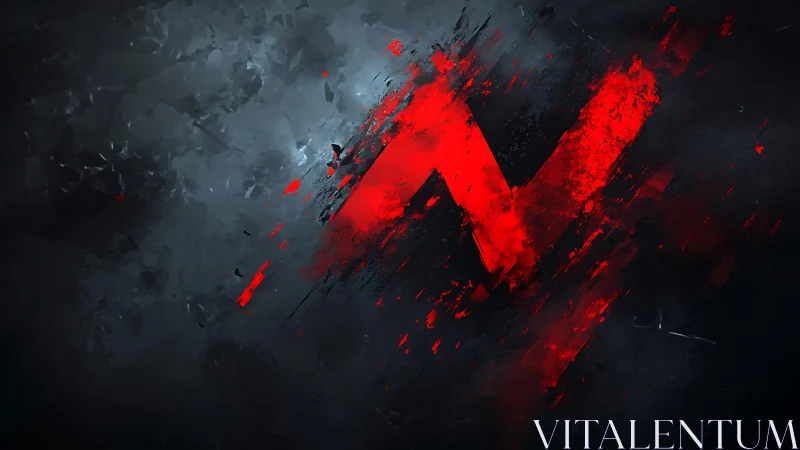 Bold red abstract letter N on dark grunge textured background.