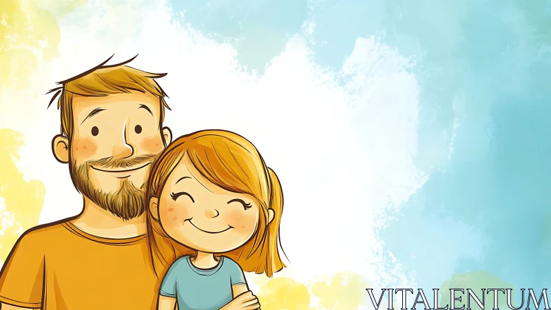 Bearded Father and Daughter Digital Illustration with Warm Color Palette.