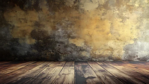 Rustic textured plaster wall and wooden floor in vintage style.