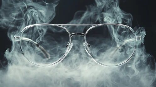 Crystal clear glasses floating in dreamy swirling smoke.