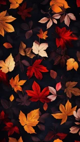 Falling autumn leaves scattered on deep charcoal backdrop.