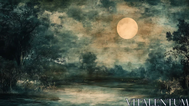 Textured moonlit wetlands under diffuse atmospheric haze at night