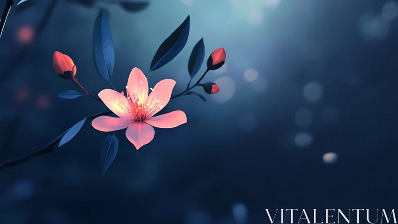 Pink Blooms Against Deep Blue Nocturnal Background.