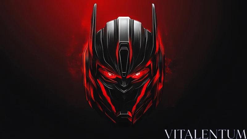 Cybernetic warrior mask with red neon highlights centered.