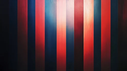 Vertical red and blue gradient stripes on dark background.