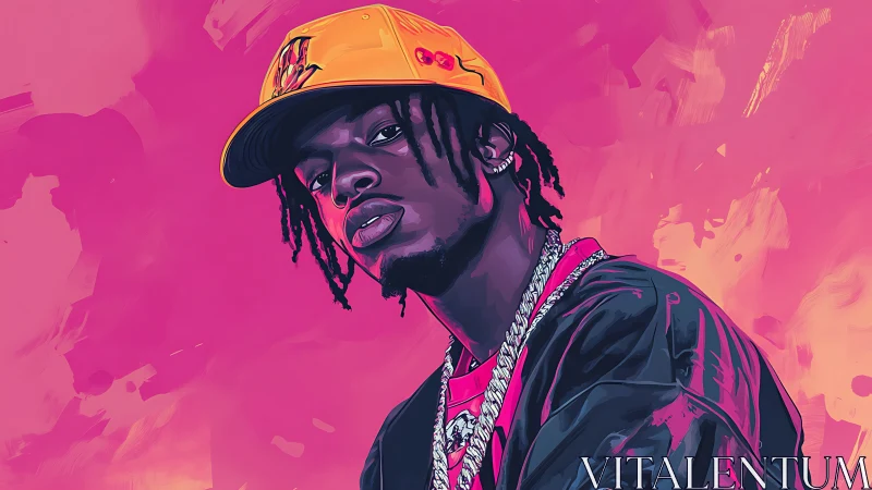 Vector portrait of urban musician in neon chromatic palette.