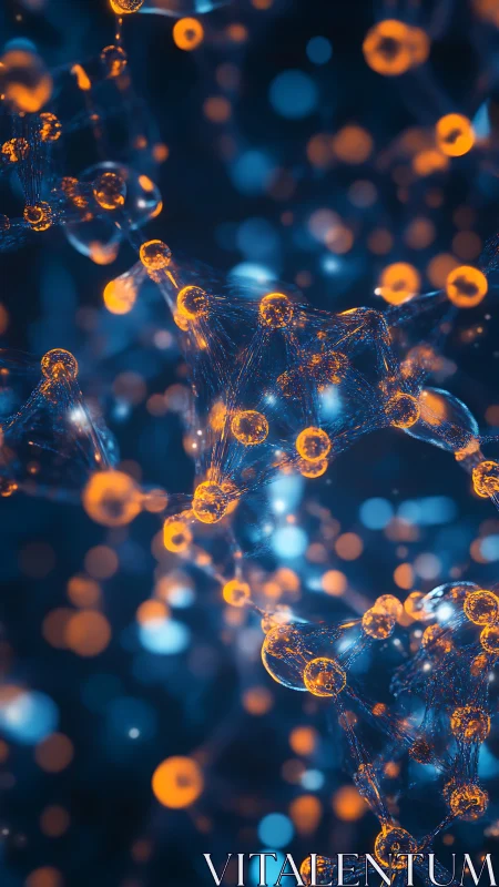 Glowing molecular web in dreamy blue and amber light.