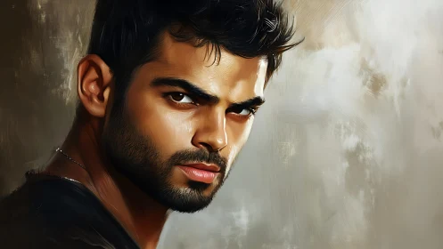 Intense digital portrait of serious bearded man in profile.