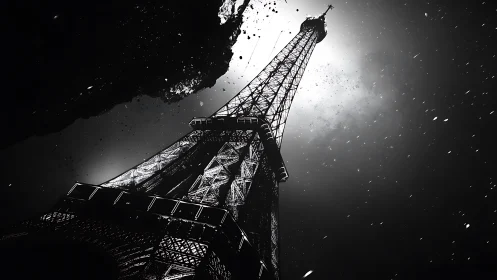 Paris tower rises boldly through swirling night sky glow