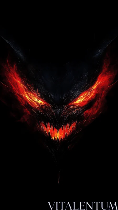 Infernal demonic visage rendered with high-contrast fiery highlights