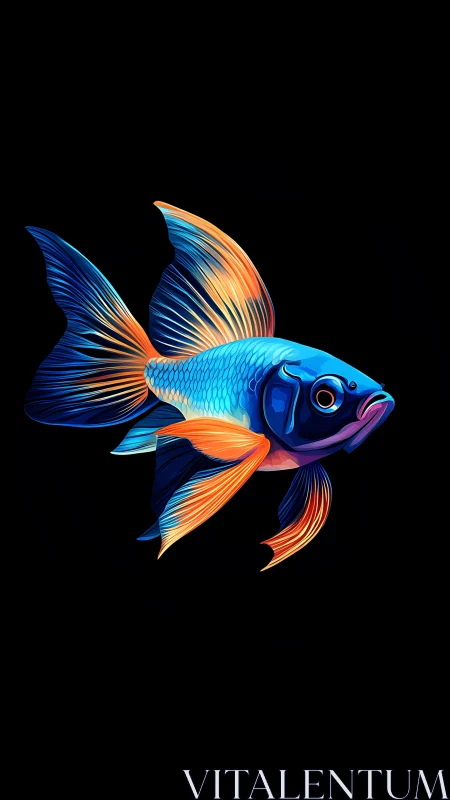 Neon blue goldfish rendered in high-contrast digital illustration