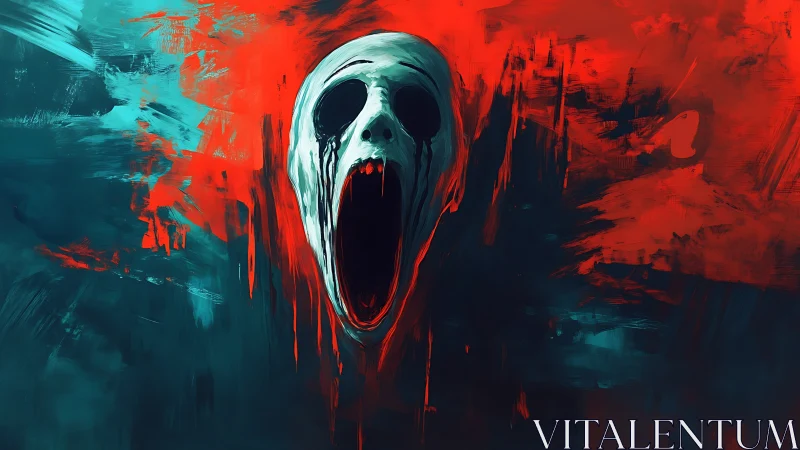 Screaming phantom carves a rift through teal and crimson night