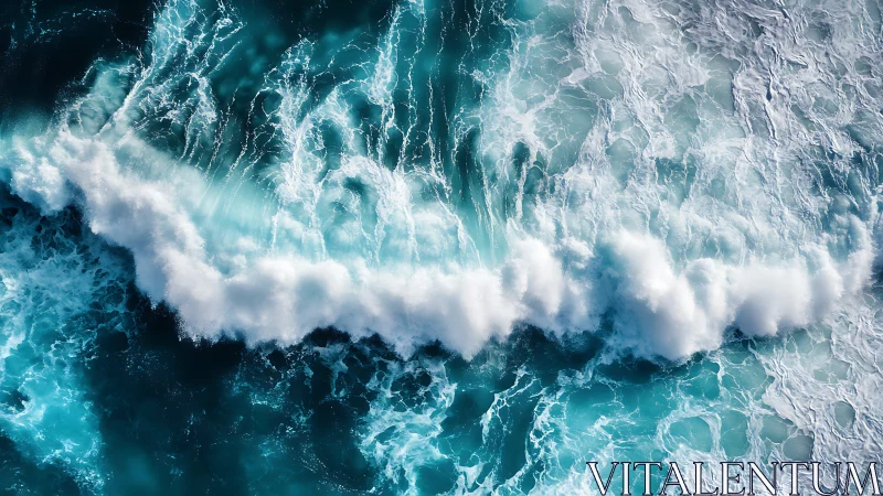 Foaming turquoise breakers sketch wild calligraphy in motion