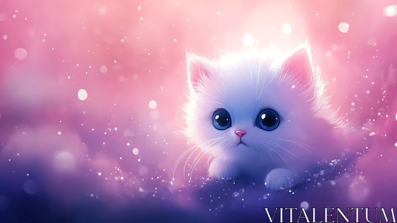 Luminous Kitten Dreams Through Celestial Gradient Mists