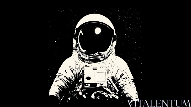 Stargazing astronaut holding a quiet camera in space.