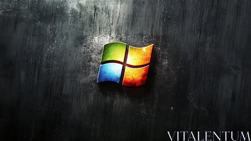 Glowing window emblem on a dark textured metal wall.