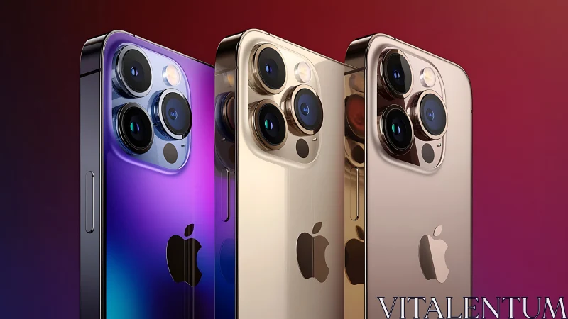 Three modern Apple smartphones in glossy metallic colors.