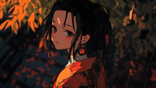 Autumn lantern light lingers gently on the wistful girl