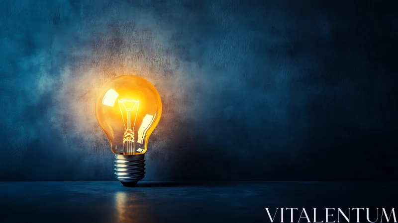 Warm glowing lightbulb shining softly in a moody blue room.