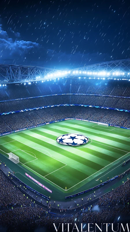 Rainlit football arena ready for a sparkling night clash.