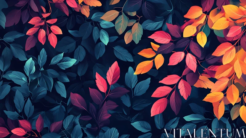 Vibrant gradient foliage against deep midnight background.