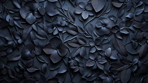 Dark Blue Dimensional Floral Relief Composition with Textured Petal Geometry