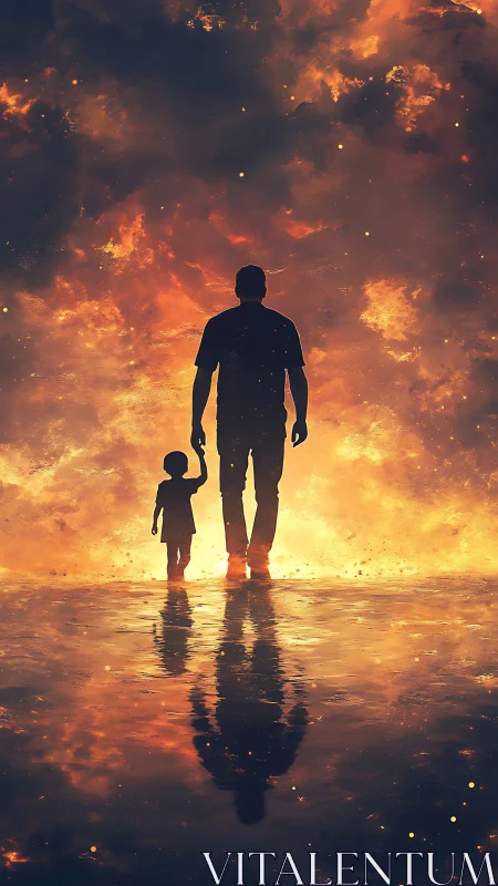 Father and Child Standing Together Through the Flames.