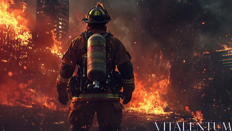 Firefighter in Heavy Fire Conditions Urban Setting
