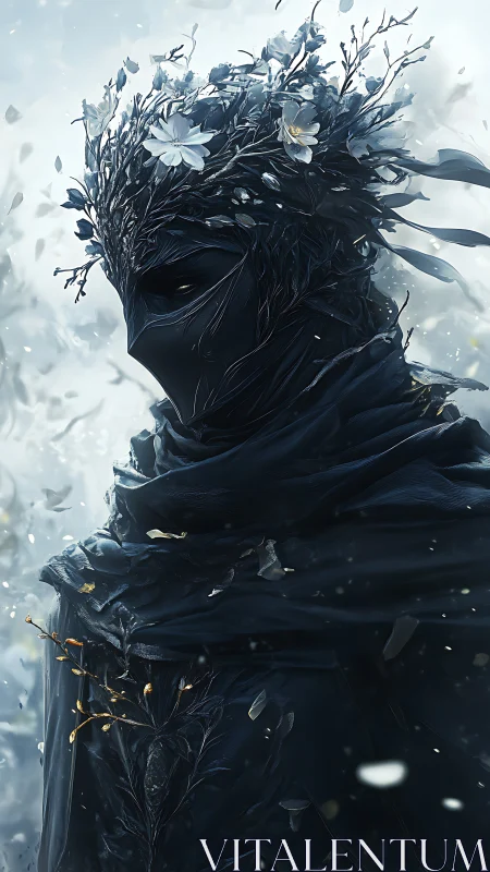 Nocturnal floral wraith in aerodynamically layered drapery.