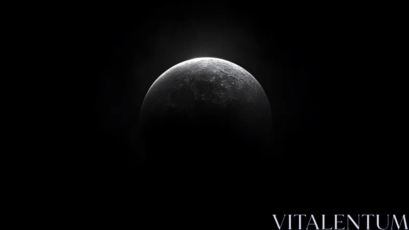 Crescent lunar surface in high contrast against deep black void.