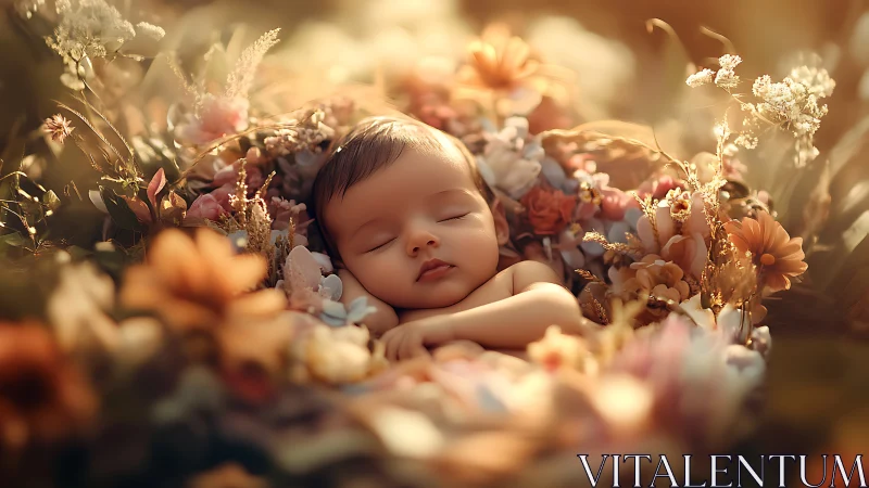 Slumbering Cherub Nestled in Whispered Blooms.