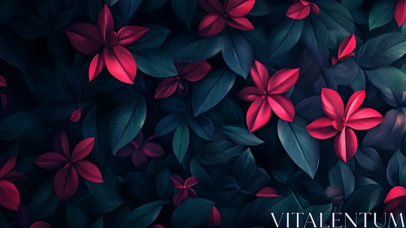 Vivid magenta flowers glow over deep teal foliage backdrop