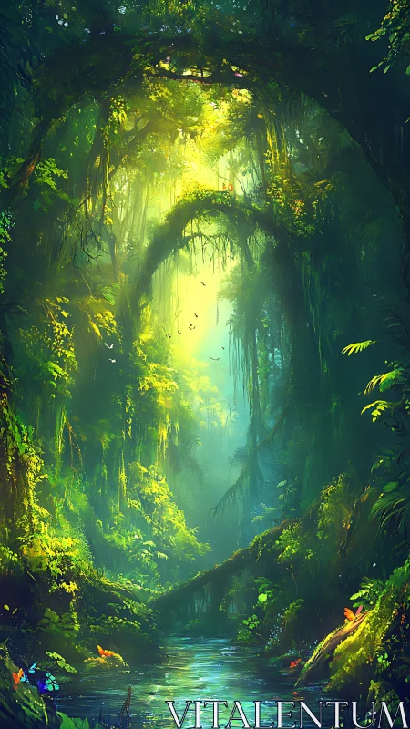 Luminous Cavern Sanctuary Through Verdant Archway.