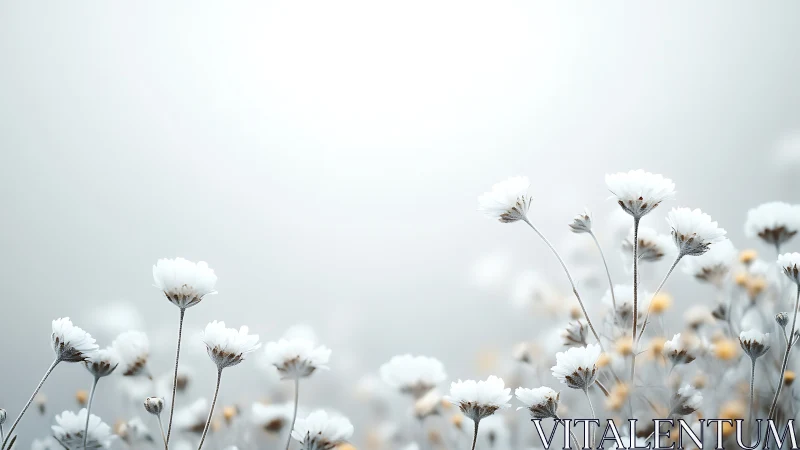 Frost-Encrusted Wildflower Heads Suspended Against Monochromatic Sky.