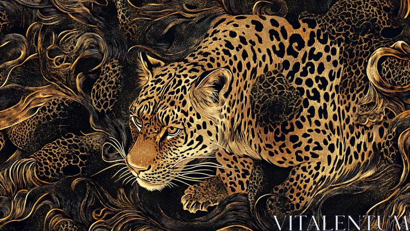 Majestic Leopard in Gold and Black Ornamental Splendor