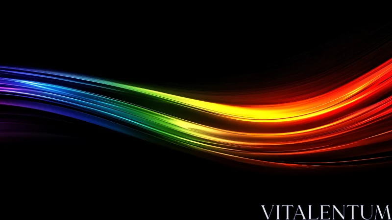 Curved neon light streaks sweep across dark abstract space