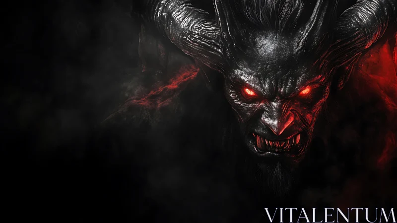 Demonic warlord emerges from burning shadows in profile