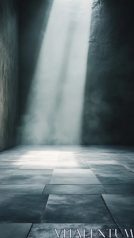 Minimalist concrete chamber with volumetric light shaft composition.