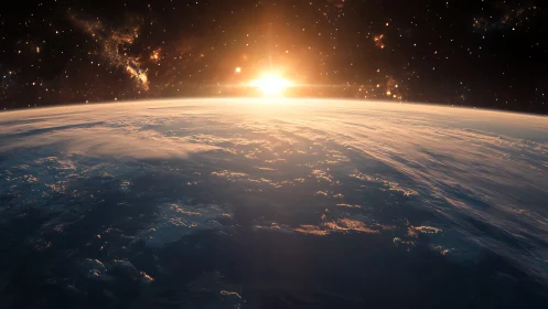 Solar illumination across Earth horizon from orbit view.