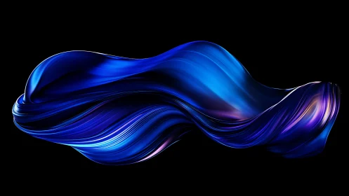 Volumetric blue ribbon form with high-gloss specular highlights rendered