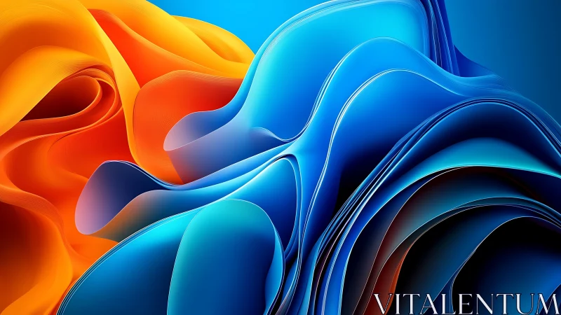 Liquid ribbons of blue and ember folding in chromatic duet.