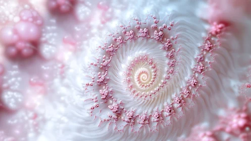 Soft pink fractal spiral pattern with organic flowing forms.